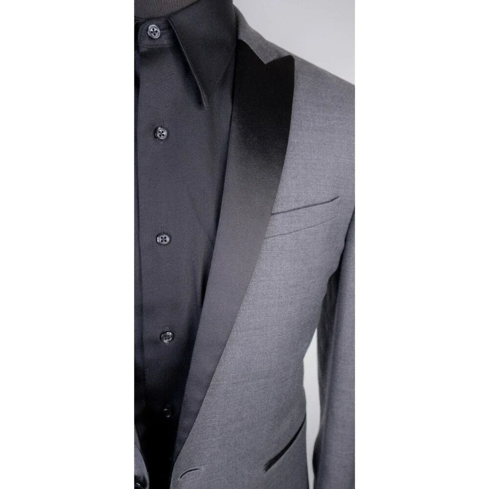 Express Slim Blazer Tuxedo Jacket Solid Gray Size 36S One Button Coat